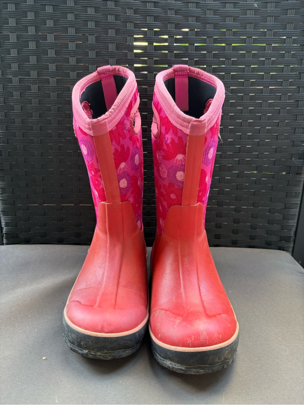 Bogs Kids Red and Pink Floral Rain Boots